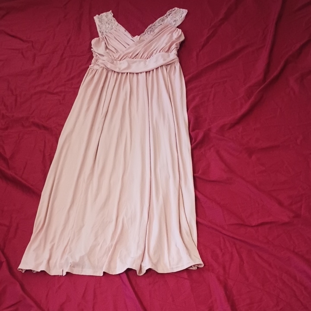 Dokotoo Woman's Pink Gown Lace Straps XL Spring Summer Wedding Formal Front Slit